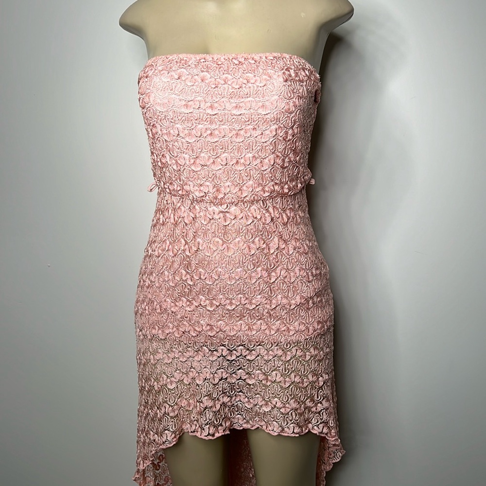 January 7 small pink lace high low dress